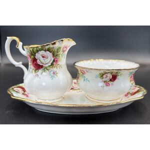 Royal Albert CELBRATION Bone China Creamer, Open Sugar Bowl And Regal Tray Set
